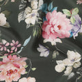Green Floral Pure Silk Crepe Fabric 110cm - 1065366