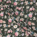 Green Floral Pure Silk Crepe Fabric 110cm - 1065366