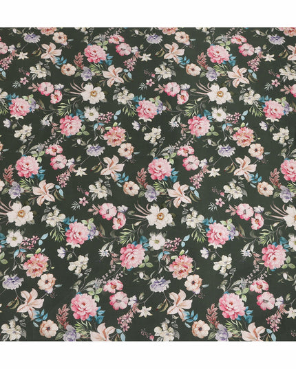 Green Floral Pure Silk Crepe Fabric 110cm - 1065366