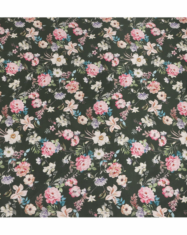 Green Floral Pure Silk Crepe Fabric 110cm - 1065366