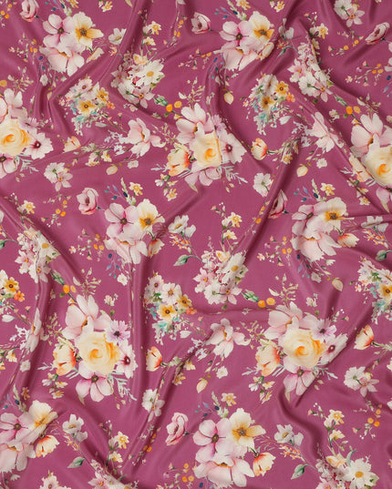 Pink Floral Pure Silk Crepe Fabric 110cm - 1065373