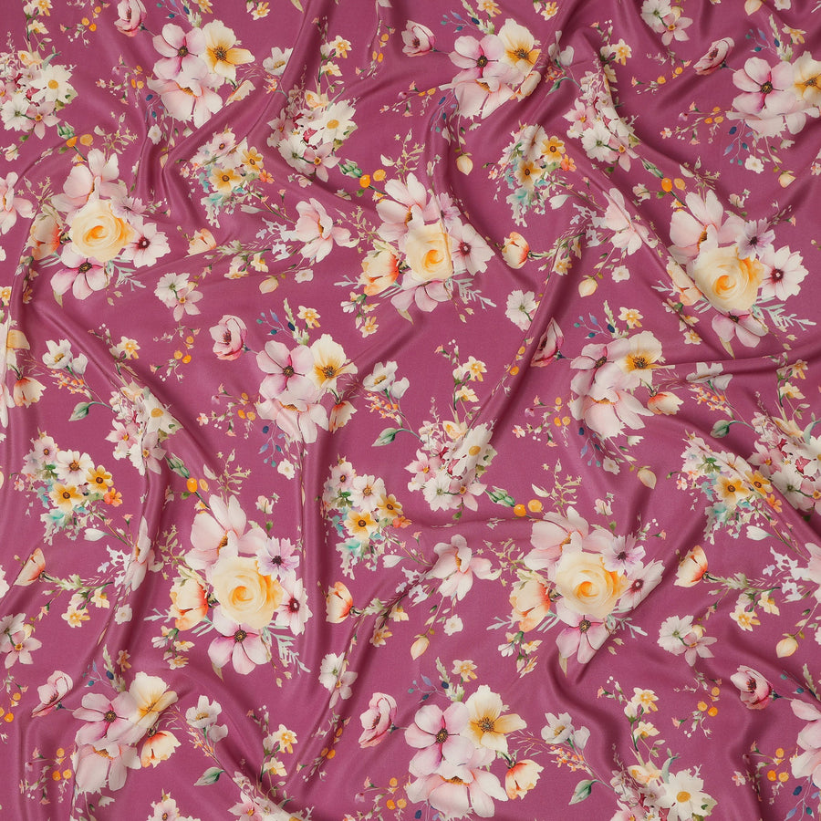 Pink Floral Pure Silk Crepe Fabric 110cm - 1065373
