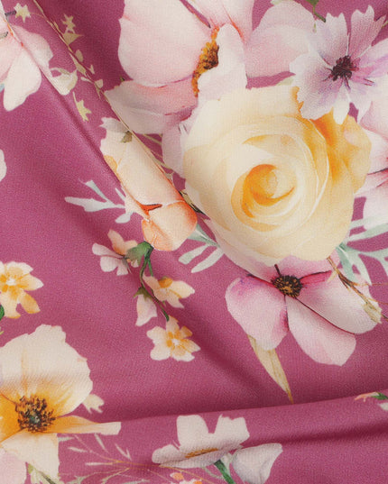 Pink Floral Pure Silk Crepe Fabric 110cm - 1065373