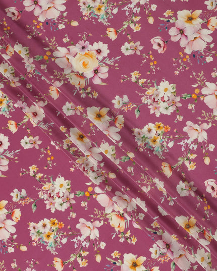 Pink Floral Pure Silk Crepe Fabric 110cm - 1065373