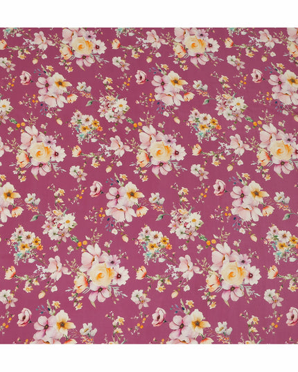 Pink Floral Pure Silk Crepe Fabric 110cm - 1065373