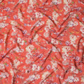 Red Floral Pure Silk Crepe Fabric 110cm - 1065397
