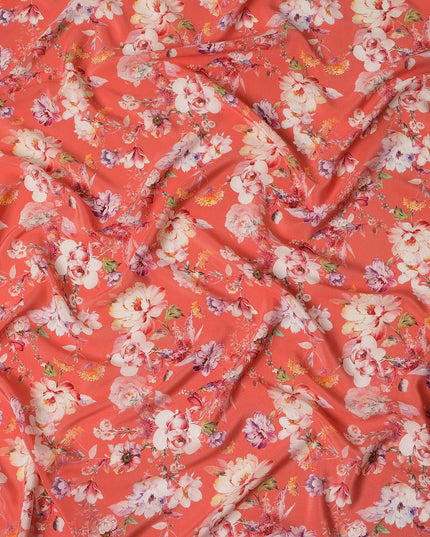 Red Floral Pure Silk Crepe Fabric 110cm - 1065397