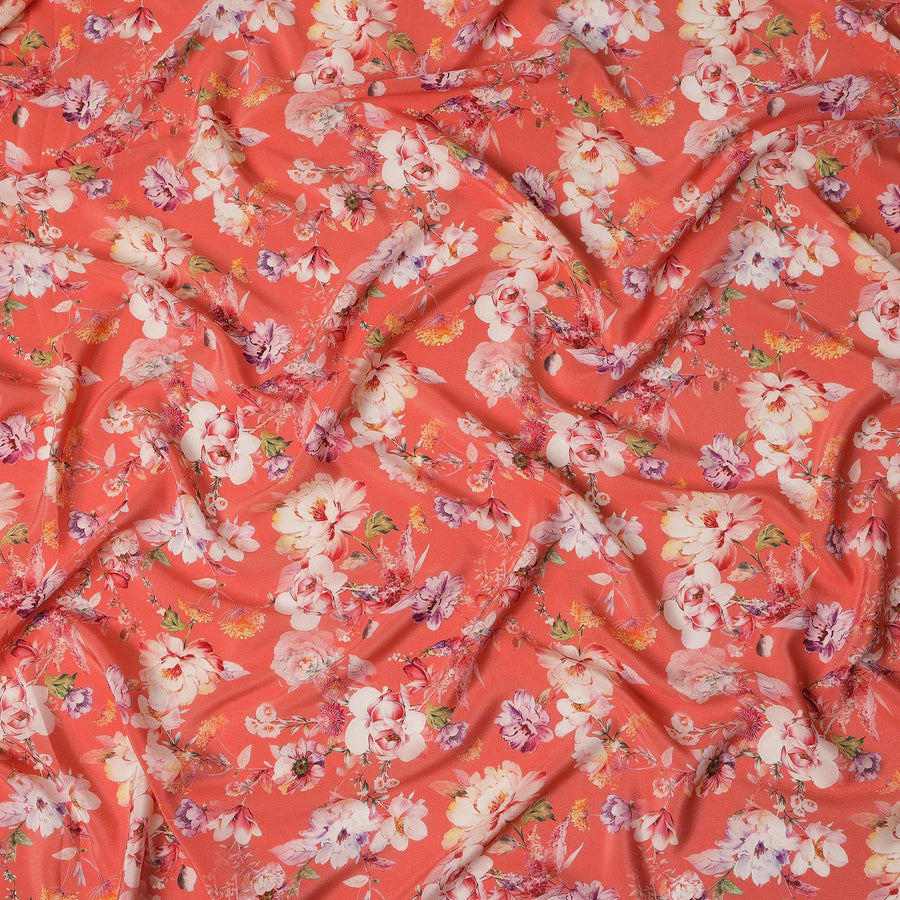 Red Floral Pure Silk Crepe Fabric 110cm - 1065397