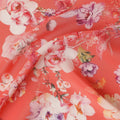 Red Floral Pure Silk Crepe Fabric 110cm - 1065397