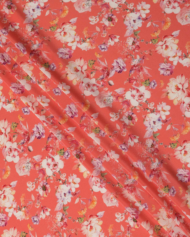Red Floral Pure Silk Crepe Fabric 110cm - 1065397