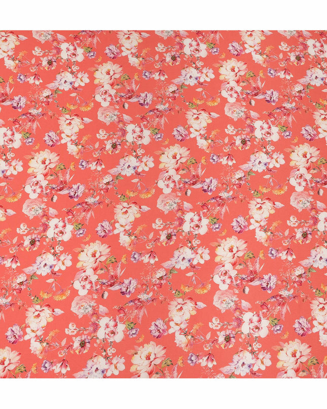 Red Floral Pure Silk Crepe Fabric 110cm - 1065397