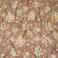 Beige Floral Pure Silk Crepe Fabric 110cm - 1065403