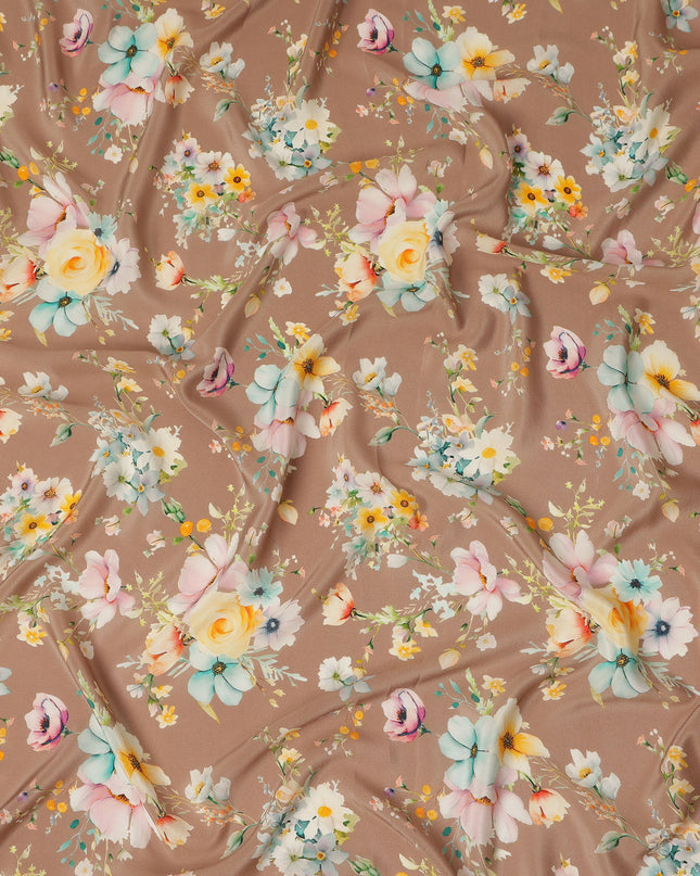 Beige Floral Pure Silk Crepe Fabric 110cm - 1065403