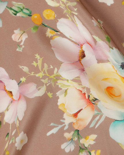 Beige Floral Pure Silk Crepe Fabric 110cm - 1065403