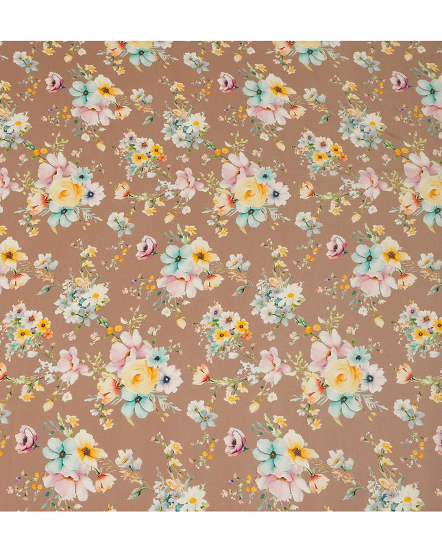 Beige Floral Pure Silk Crepe Fabric 110cm - 1065403
