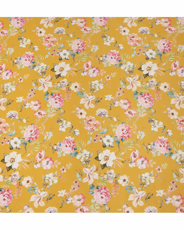 Yellow Floral Pure Silk Crepe Fabric 110cm - 1065441