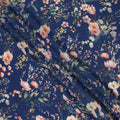 Blue Floral Pure Silk Crepe Fabric 110cm - 1065472