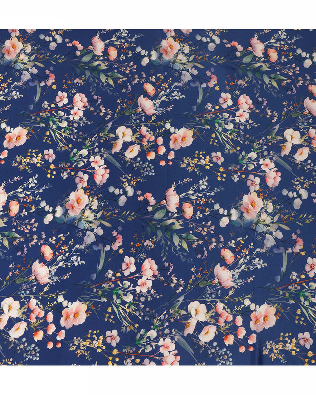 Blue Floral Pure Silk Crepe Fabric 110cm - 1065472