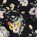 Black Floral Pure Silk Crepe Fabric 110cm - 1065502
