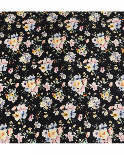 Black Floral Pure Silk Crepe Fabric 110cm - 1065502