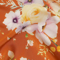 Orange Floral Pure Silk Crepe Fabric 110cm - 1065526