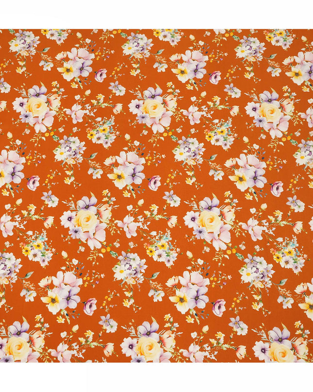 Orange Floral Pure Silk Crepe Fabric 110cm - 1065526