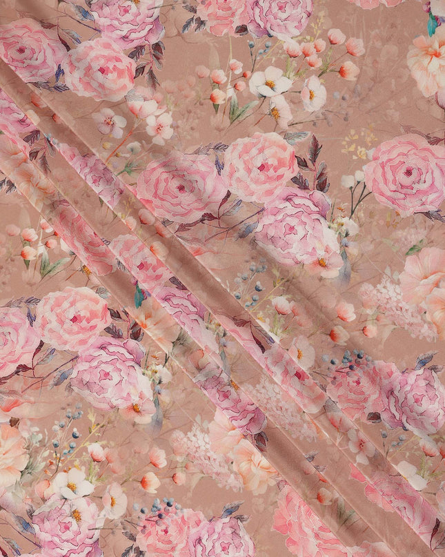 Beige Floral Pure Silk Crepe Fabric 110cm - 1065557