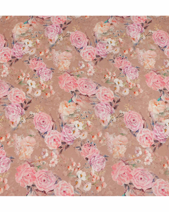 Beige Floral Pure Silk Crepe Fabric 110cm - 1065557