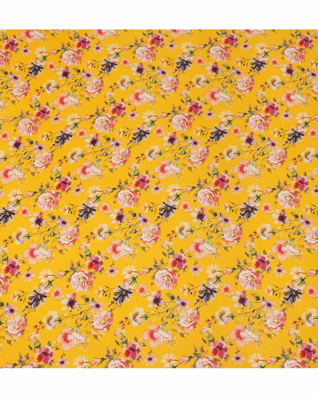 Yellow Floral Pure Silk Crepe Fabric 110cm - 1065564
