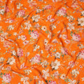 Orange Floral Pure Silk Crepe Fabric 110cm - 1065618
