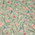 Green Floral Pure Silk Crepe Fabric 110cm - 1066035
