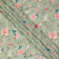 Green Floral Pure Silk Crepe Fabric 110cm - 1066035