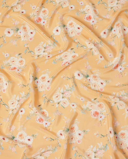 Yellow Floral Pure Silk Crepe Fabric 110cm - 1066165