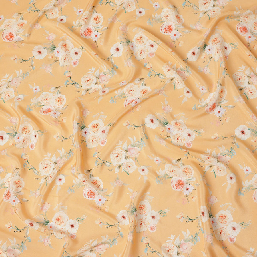 Yellow Floral Pure Silk Crepe Fabric 110cm - 1066165