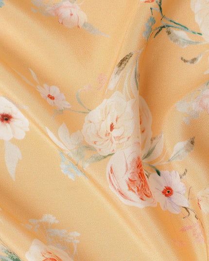 Yellow Floral Pure Silk Crepe Fabric 110cm - 1066165