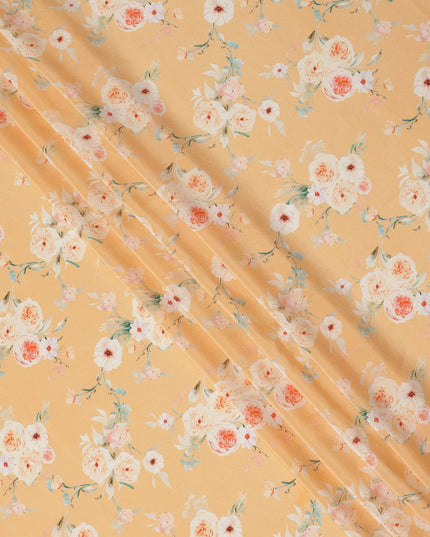 Yellow Floral Pure Silk Crepe Fabric 110cm - 1066165