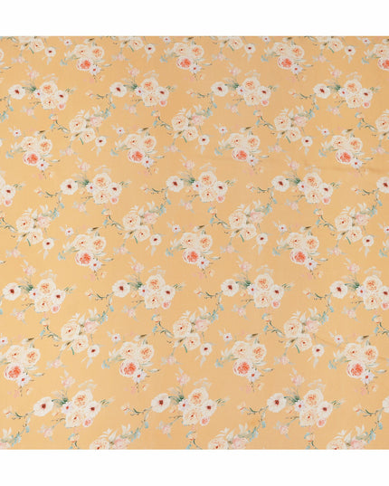Yellow Floral Pure Silk Crepe Fabric 110cm - 1066165