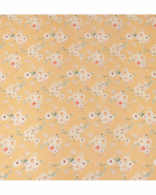 Yellow Floral Pure Silk Crepe Fabric 110cm - 1066165