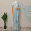 Ice Blue Premium French Metallic Chantilly Lace Saree Fabric, 5.5 Mtrs Length, 110 Cms Width, Crafted in France – Soft Pastel Blue Shimmer Lace, Blouse Not Included-D26436