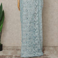 Ice Blue Premium French Metallic Chantilly Lace Saree Fabric, 5.5 Mtrs Length, 110 Cms Width, Crafted in France – Soft Pastel Blue Shimmer Lace, Blouse Not Included-D26436