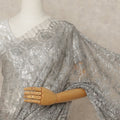 Steel Grey Premium French Metallic Chantilly Lace Saree Fabric, 5.5 Mtrs Length, 110 Cms Width, Crafted in France – Elegant Metallic Floral Lace, Blouse Not Included-D26431