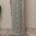 Steel Grey Premium French Metallic Chantilly Lace Saree Fabric, 5.5 Mtrs Length, 110 Cms Width, Crafted in France – Elegant Metallic Floral Lace, Blouse Not Included-D26431