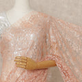 Peach Premium French Metallic Chantilly Lace Saree Fabric, 5.5 Mtrs Length, 110 Cms Width, Crafted in France – Delicate Metallic Floral Lace, Blouse Not Included-D26417