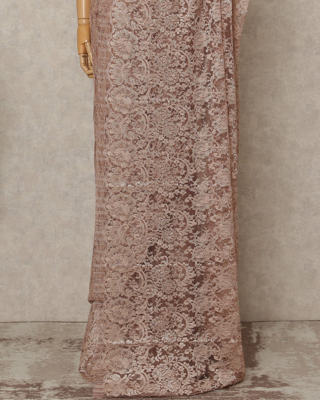 Dusty Rose Premium French Metallic Chantilly Lace Saree Fabric, 5.5 Mtrs Length, 110 Cms Width, Crafted in France – Soft Metallic Floral Lace, Blouse Not Included-D26416