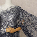 Navy Blue Premium French Metallic Chantilly Lace Saree Fabric, 5.5 Mtrs Length, 110 Cms Width, Crafted in France – Elegant Metallic Floral Lace, Blouse Not Included-D26421