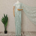 Mint Green Premium French Metallic Chantilly Lace Saree Fabric, 5.5 Mtrs Length, 110 Cms Width, Crafted in France – Exquisite Floral Pattern, Blouse Not Included-D26410