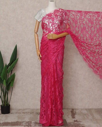Fuchsia Pink Premium French Chantilly Lace Saree Fabric 5.5 Mtrs with 110 Cms Width – Imported from France-D25635