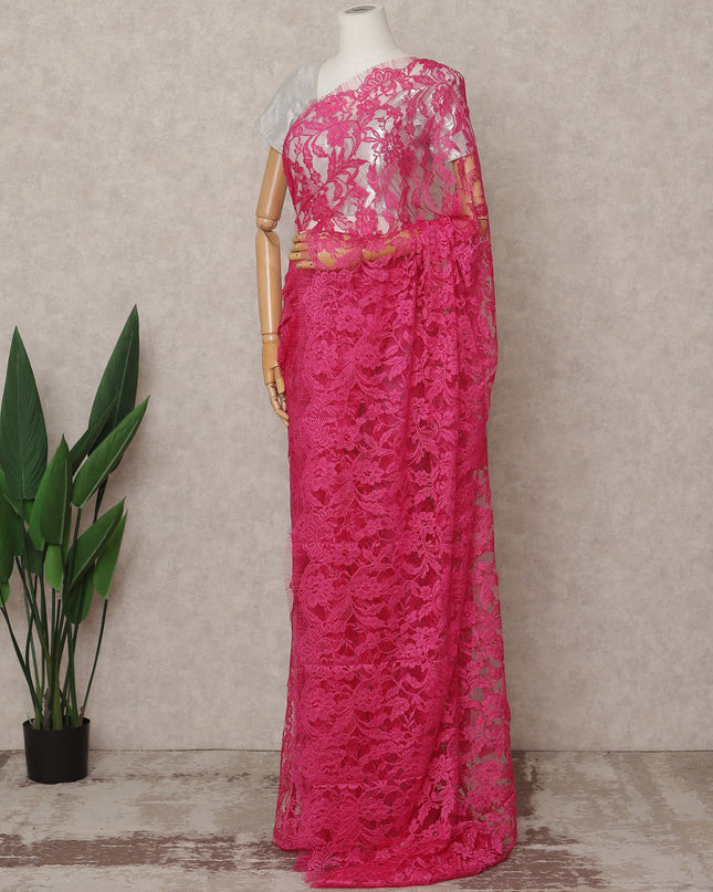 Fuchsia Pink Premium French Chantilly Lace Saree Fabric 5.5 Mtrs with 110 Cms Width – Imported from France-D25635