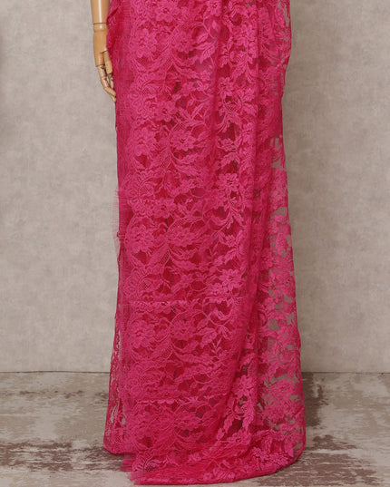 Fuchsia Pink Premium French Chantilly Lace Saree Fabric 5.5 Mtrs with 110 Cms Width – Imported from France-D25635