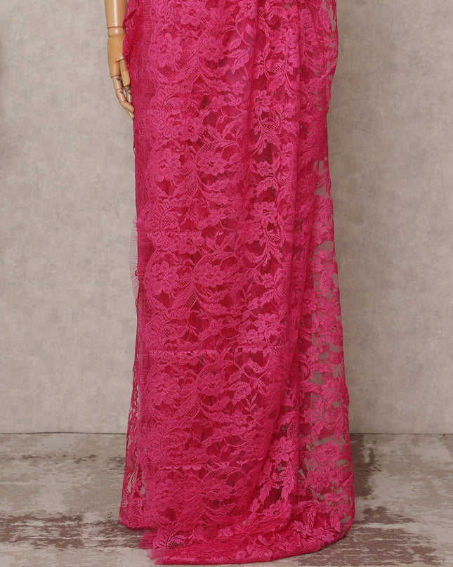 Fuchsia Pink Premium French Chantilly Lace Saree Fabric 5.5 Mtrs with 110 Cms Width – Imported from France-D25635